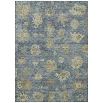 5' X 8' Blue And Beige Floral Washable Indoor Outdoor Area Rug