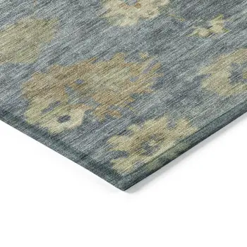 5' X 8' Blue And Beige Floral Washable Indoor Outdoor Area Rug
