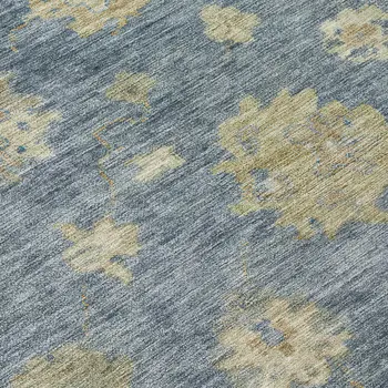 8' Blue And Beige Round Floral Washable Indoor Outdoor Area Rug