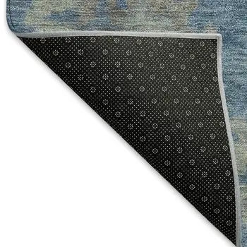 8' Denim Blue And Gray Round Floral Washable Indoor Outdoor Area Rug