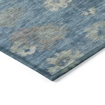 8' Denim Blue And Gray Round Floral Washable Indoor Outdoor Area Rug