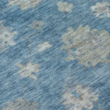 8' Denim Blue And Gray Round Floral Washable Indoor Outdoor Area Rug