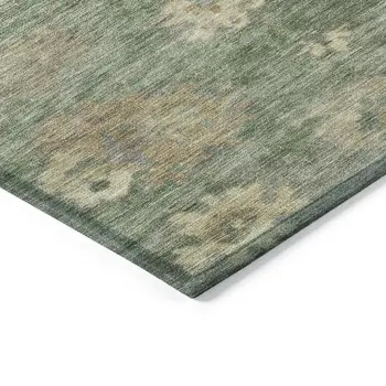 5' X 8' Fern Green And Beige Floral Washable Indoor Outdoor Area Rug
