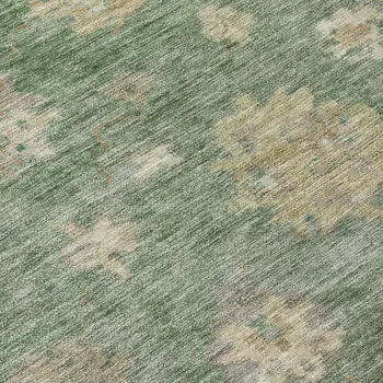 5' X 8' Fern Green And Beige Floral Washable Indoor Outdoor Area Rug