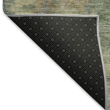 10' X 14' Fern Green And Beige Floral Washable Indoor Outdoor Area Rug