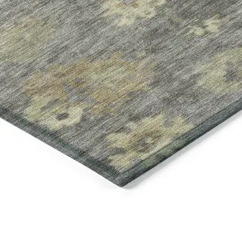 3' X 5' Pewter Gold And Beige Floral Washable Indoor Outdoor Area Rug