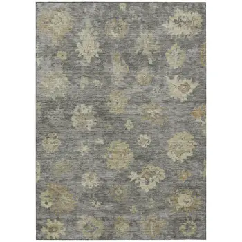 8' X 10' Pewter Gold And Beige Floral Washable Indoor Outdoor Area Rug