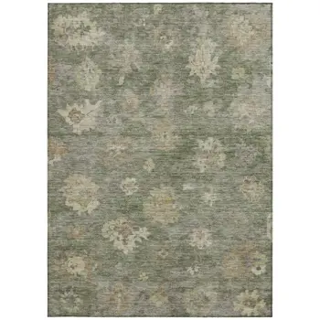 5' X 8' Sage And Beige Floral Washable Indoor Outdoor Area Rug