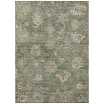 5' X 8' Sage And Beige Floral Washable Indoor Outdoor Area Rug
