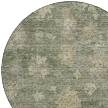 8' Sage And Beige Round Floral Washable Indoor Outdoor Area Rug