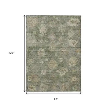 8' X 10' Sage And Beige Floral Washable Indoor Outdoor Area Rug