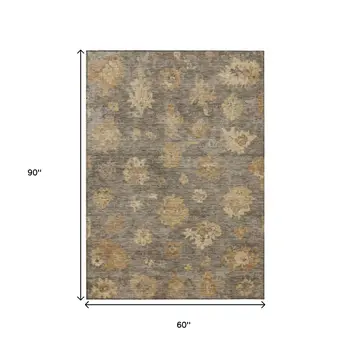 5' X 8' Taupe Beige And Brown Floral Washable Indoor Outdoor Area Rug