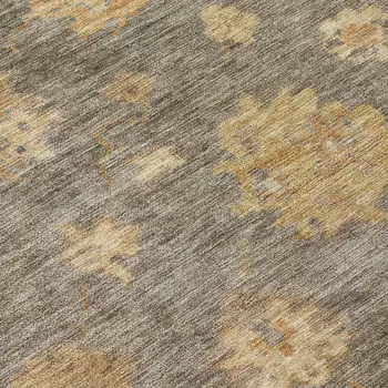 8' Taupe Beige And Brown Round Floral Washable Indoor Outdoor Area Rug
