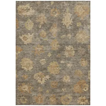 8' X 10' Taupe Beige And Brown Floral Washable Indoor Outdoor Area Rug