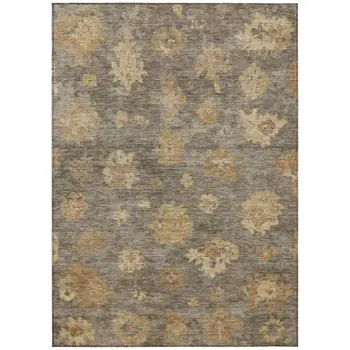 8' X 10' Taupe Beige And Brown Floral Washable Indoor Outdoor Area Rug