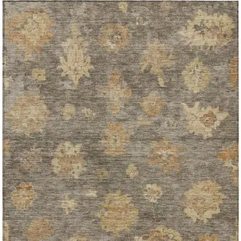 9' X 12' Taupe Beige And Brown Floral Washable Indoor Outdoor Area Rug