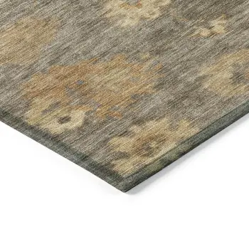 9' X 12' Taupe Beige And Brown Floral Washable Indoor Outdoor Area Rug