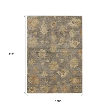 9' X 12' Taupe Beige And Brown Floral Washable Indoor Outdoor Area Rug