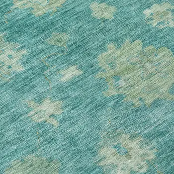 8' Teal Blue And Fern Green Round Floral Washable Indoor Outdoor Area Rug