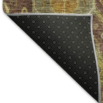 5' X 8' Burgundy Gold And Copper Ikat Washable Indoor Outdoor Area Rug