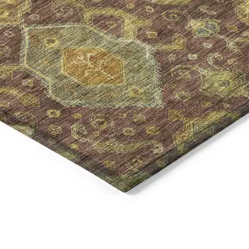 5' X 8' Burgundy Gold And Copper Ikat Washable Indoor Outdoor Area Rug