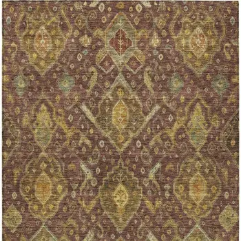 5' X 8' Burgundy Gold And Copper Ikat Washable Indoor Outdoor Area Rug
