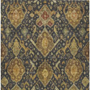 3' X 5' Charcoal Gold And Copper Ikat Washable Indoor Outdoor Area Rug