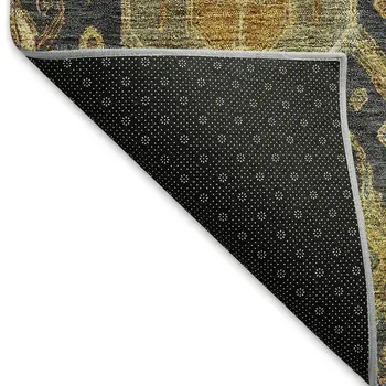 3' X 5' Charcoal Gold And Copper Ikat Washable Indoor Outdoor Area Rug