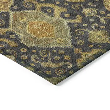 3' X 5' Charcoal Gold And Copper Ikat Washable Indoor Outdoor Area Rug