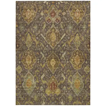 8' X 10' Chocolate Gold And Burgundy Ikat Washable Indoor Outdoor Area Rug