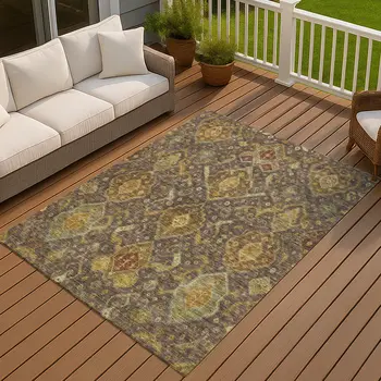 8' X 10' Chocolate Gold And Burgundy Ikat Washable Indoor Outdoor Area Rug