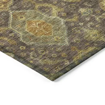 8' X 10' Chocolate Gold And Burgundy Ikat Washable Indoor Outdoor Area Rug