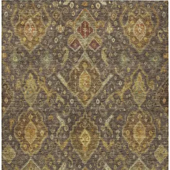 8' X 10' Chocolate Gold And Burgundy Ikat Washable Indoor Outdoor Area Rug