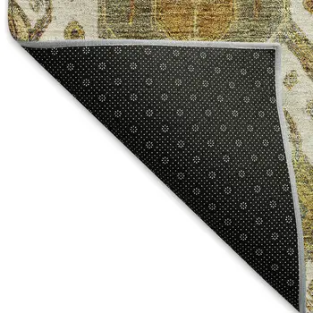 5' X 8' Ivory Brown And Gold Ikat Washable Indoor Outdoor Area Rug