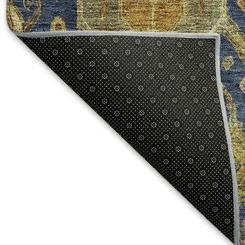 5' X 8' Navy Blue And Gold Ikat Washable Indoor Outdoor Area Rug