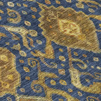 5' X 8' Navy Blue And Gold Ikat Washable Indoor Outdoor Area Rug
