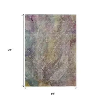 5' X 8' Beige And Gray Abstract Washable Indoor Outdoor Area Rug