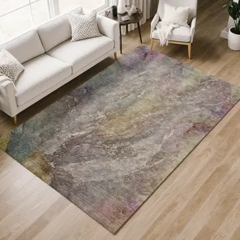 5' X 8' Beige And Gray Abstract Washable Indoor Outdoor Area Rug