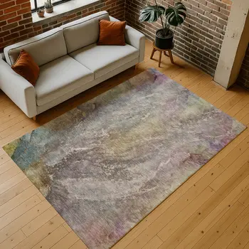 5' X 8' Beige And Gray Abstract Washable Indoor Outdoor Area Rug