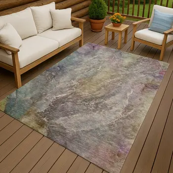 5' X 8' Beige And Gray Abstract Washable Indoor Outdoor Area Rug