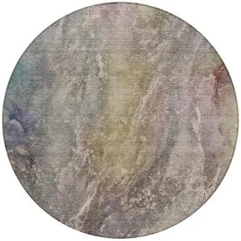 8' Beige And Gray Round Abstract Washable Indoor Outdoor Area Rug