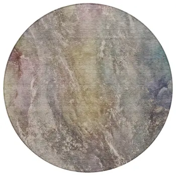 8' Beige And Gray Round Abstract Washable Indoor Outdoor Area Rug