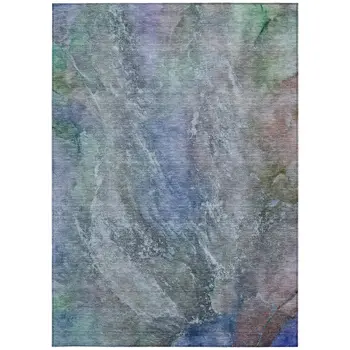 3' X 5' Blue Green And Purple Abstract Washable Indoor Outdoor Area Rug