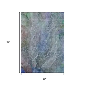 5' X 8' Blue Green And Purple Abstract Washable Indoor Outdoor Area Rug