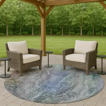 8' Blue Green And Purple Round Abstract Washable Indoor Outdoor Area Rug