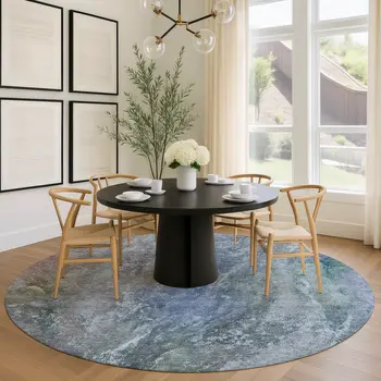 8' Blue Green And Purple Round Abstract Washable Indoor Outdoor Area Rug