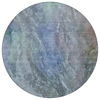 8' Blue Green And Purple Round Abstract Washable Indoor Outdoor Area Rug