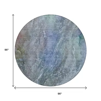 8' Blue Green And Purple Round Abstract Washable Indoor Outdoor Area Rug