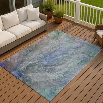 10' X 14' Blue Green And Purple Abstract Washable Indoor Outdoor Area Rug