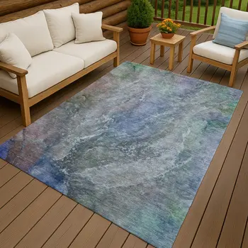 10' X 14' Blue Green And Purple Abstract Washable Indoor Outdoor Area Rug